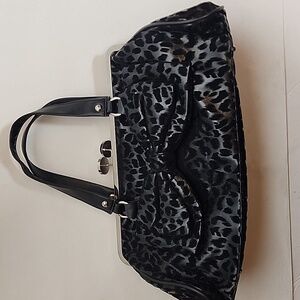Rock Rebel Black Leopard Print With Large Bow Medium Chic Minimalist Handbag